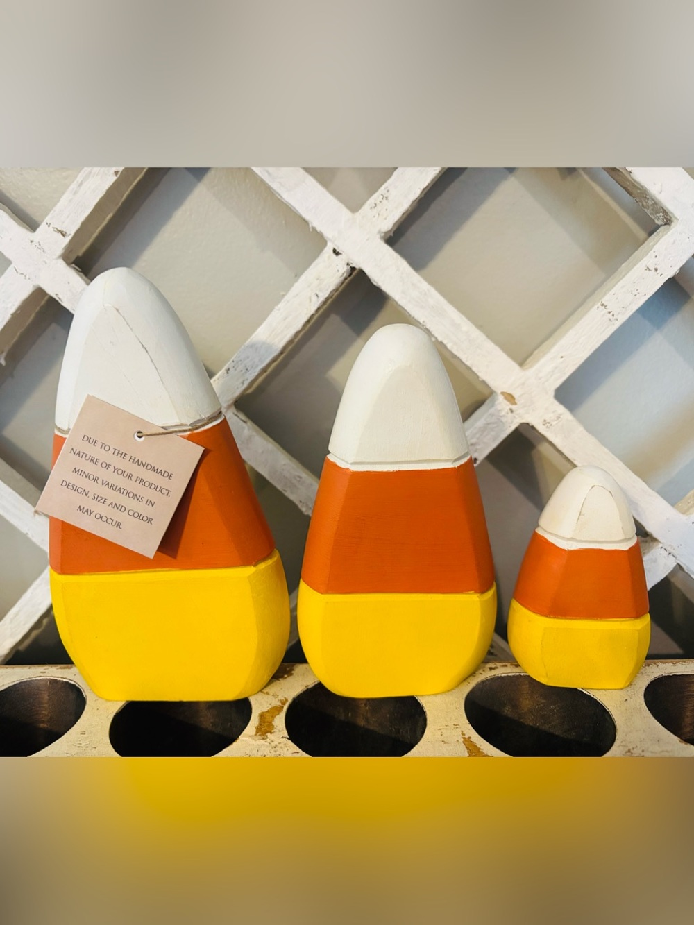 Handmade Three (3) Piece Wooden Candy Corn Decor